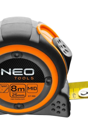Рулетка NEO Tools: двухкомпонентный корпус, стальная лента 8 м × 25 мм, магнит — 67-188