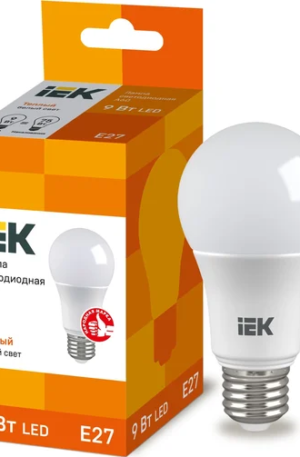Лампа IEK LED A60, 9Вт, 230В, 3000K, цоколь E27