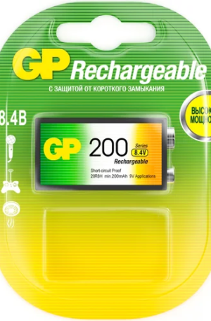 Перезаряжаемые аккумуляторы GP 20R8H 9V Крона 1 шт. в блистере. 20R8H-2CRU1